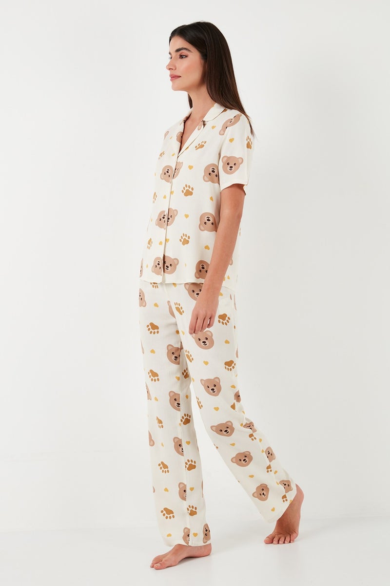 Lela Comfortable Cut Wide Leg Mono Collar Short Sleeve Pajama Set Women's Pajama Set 6110290  - Image 3