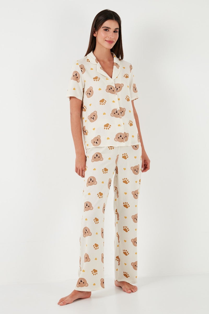 Lela Comfortable Cut Wide Leg Mono Collar Short Sleeve Pajama Set Women's Pajama Set 6110290  - Image 2