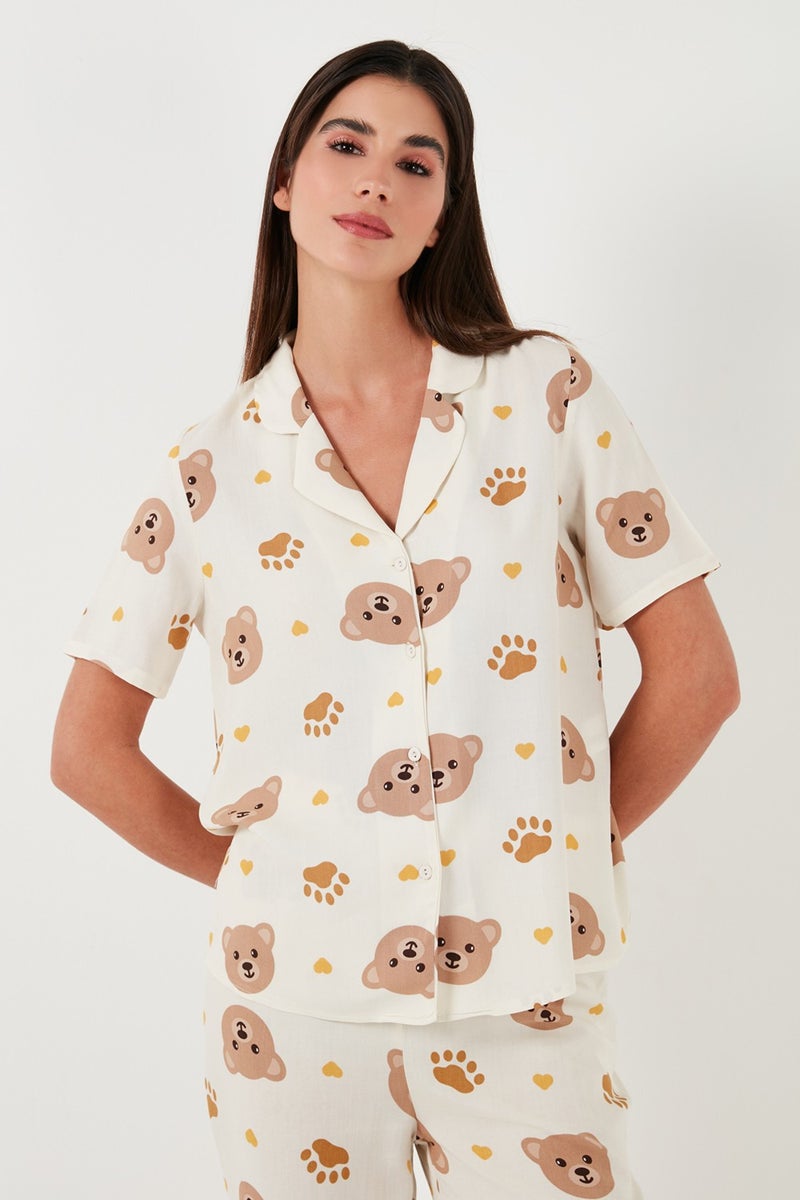 Lela Comfortable Cut Wide Leg Mono Collar Short Sleeve Pajama Set Women's Pajama Set 6110290  - Image 4