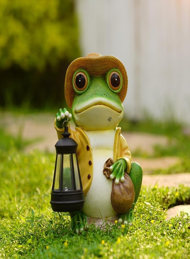 twinbling Decorative Frog Figurine with Lantern and Satchel, Green and Brown, 5 in - Image 5