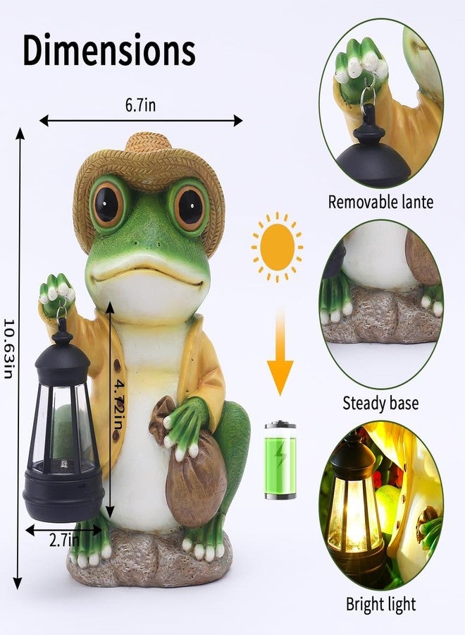 twinbling Decorative Frog Figurine with Lantern and Satchel, Green and Brown, 5 in - Image 2