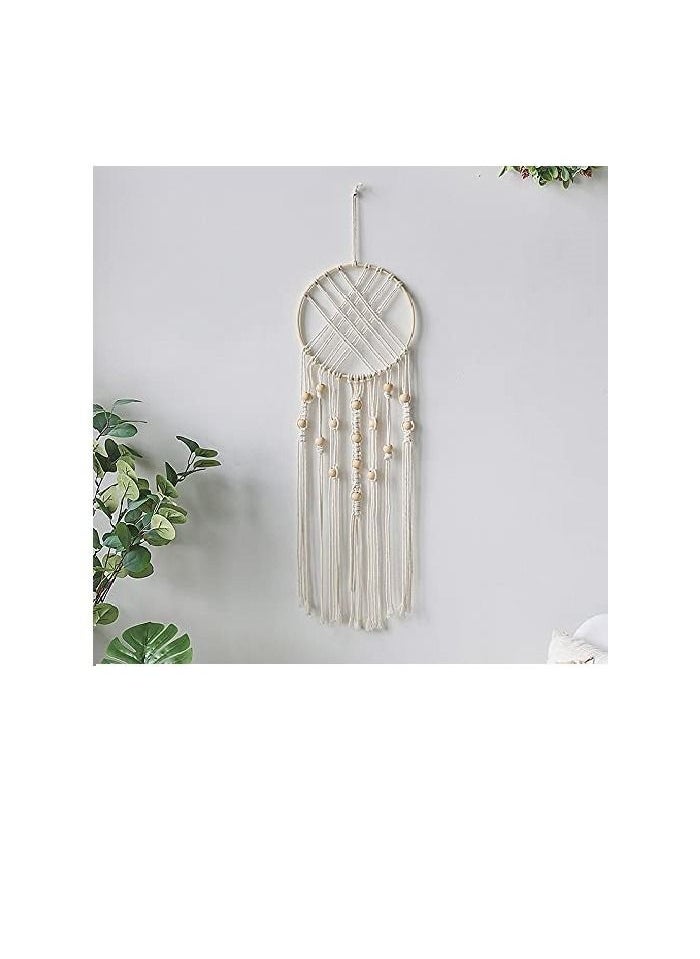 Decorhills Hand-Woven Macramé Tapestry with Wooden Beads | Boho Wall Hanging Dream Catcher for Bedroom, Living Room, Nursery | Handmade Cotton Rope Art for Home Décor | Beige, Minimalist & Aesthetic Design  - Image 4