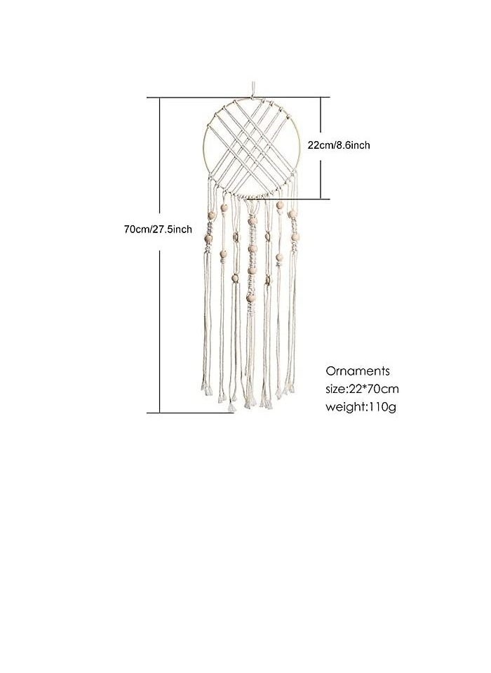 Decorhills Hand-Woven Macramé Tapestry with Wooden Beads | Boho Wall Hanging Dream Catcher for Bedroom, Living Room, Nursery | Handmade Cotton Rope Art for Home Décor | Beige, Minimalist & Aesthetic Design  - Image 3