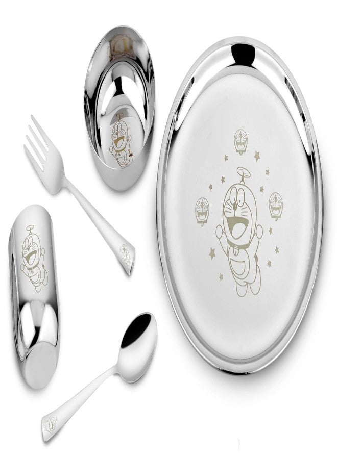 JSI Stainless Steel Dinner Set of 5 Pieces for Kids - 304 Grade SS Durable Lunch Thali Set - Permanent Laser Engraving - Attractive & Elegant Design - Food Safe & Smooth Edges Plate - Image 1