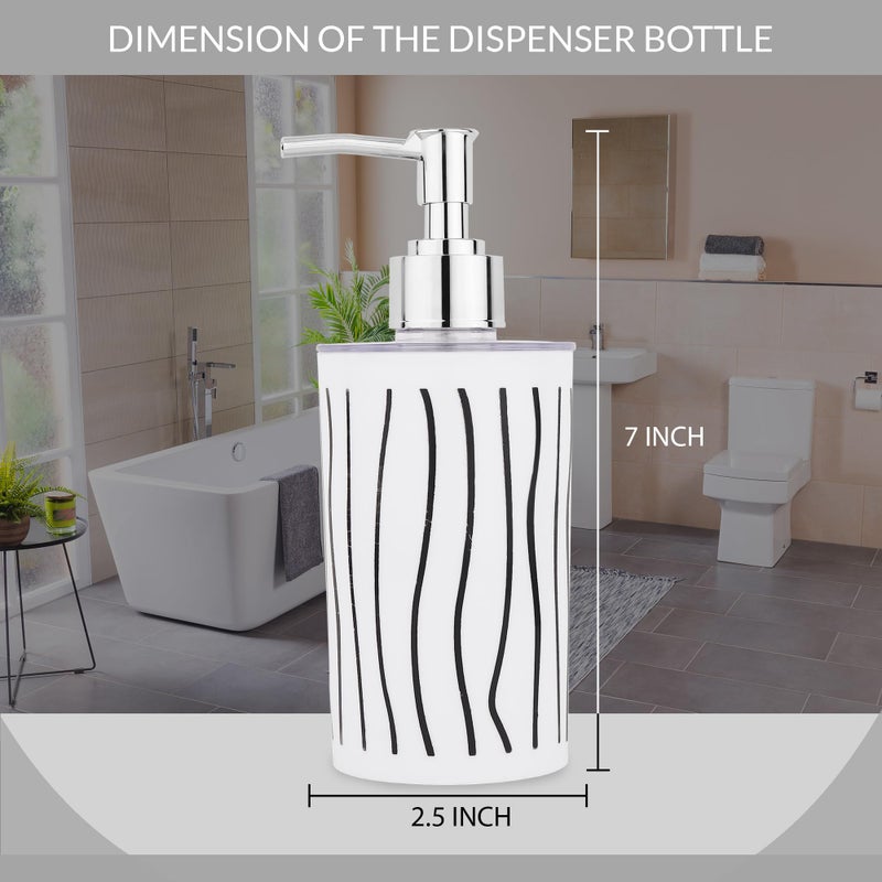 BATH GURU Modern Bathroom Soap Dispenser for Wash Basin, Multi-Purpose Plastic Liquid Pump Bottle, White with Black Stripes (BG-SDB 11) - Image 4