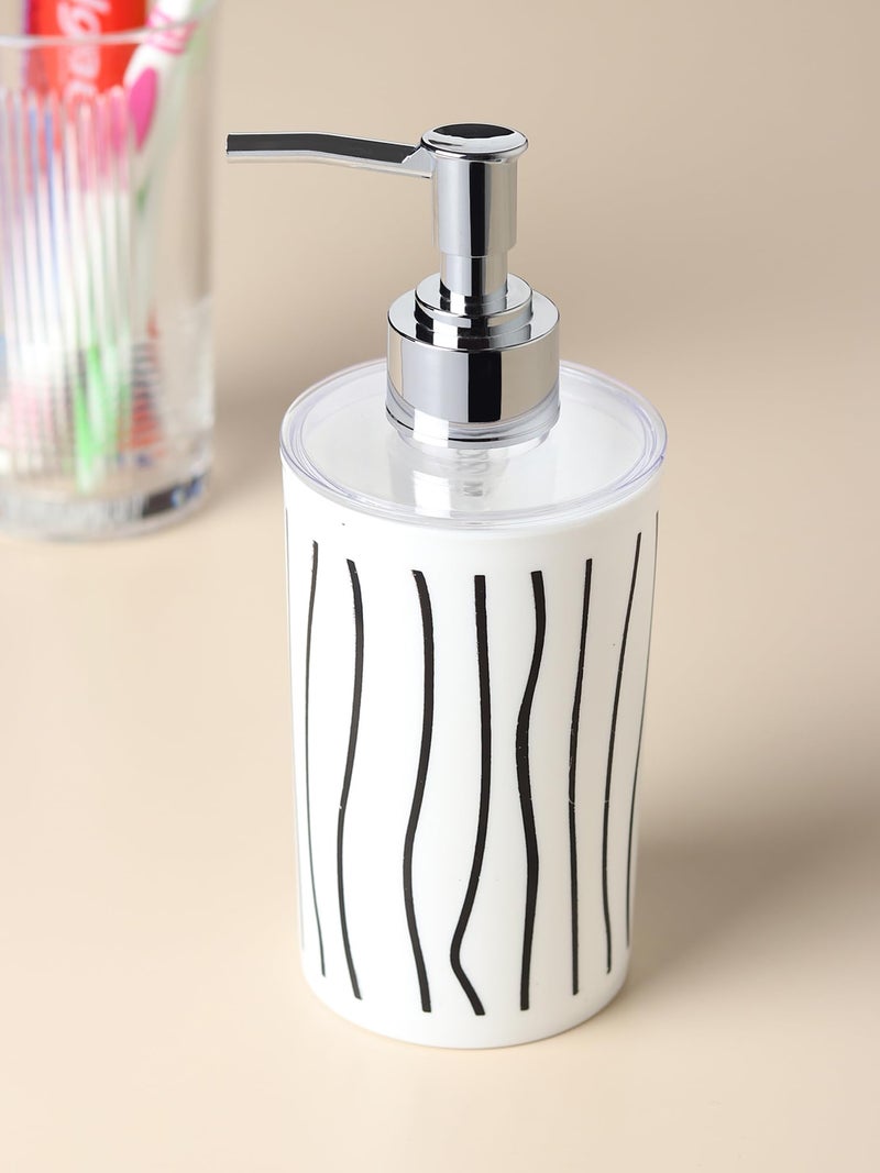 BATH GURU Modern Bathroom Soap Dispenser for Wash Basin, Multi-Purpose Plastic Liquid Pump Bottle, White with Black Stripes (BG-SDB 11) - Image 1