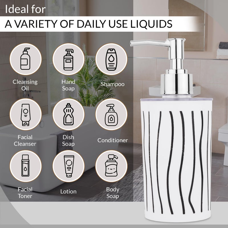 BATH GURU Modern Bathroom Soap Dispenser for Wash Basin, Multi-Purpose Plastic Liquid Pump Bottle, White with Black Stripes (BG-SDB 11) - Image 2