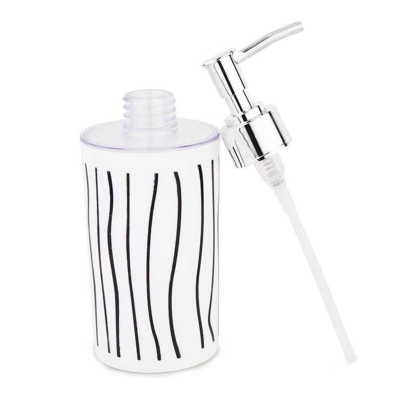 BATH GURU Modern Bathroom Soap Dispenser for Wash Basin, Multi-Purpose Plastic Liquid Pump Bottle, White with Black Stripes (BG-SDB 11) - Image 5