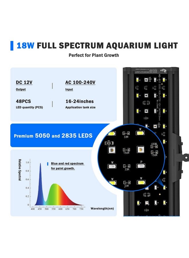 AQQA LED Aquarium Light, 24/7 Mode Clip on Fish Tank Light with Memory Function, DIY Mode Full Spectrum Aquarium Plant Light, Adjustable Timer/Brightness, IP68 Waterproof for 16-24 in Fish Tank 18W - Image 5