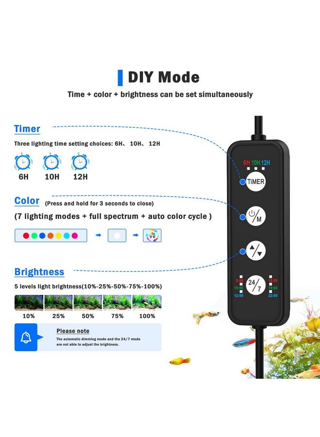 AQQA LED Aquarium Light, 24/7 Mode Clip on Fish Tank Light with Memory Function, DIY Mode Full Spectrum Aquarium Plant Light, Adjustable Timer/Brightness, IP68 Waterproof for 16-24 in Fish Tank 18W - Image 2