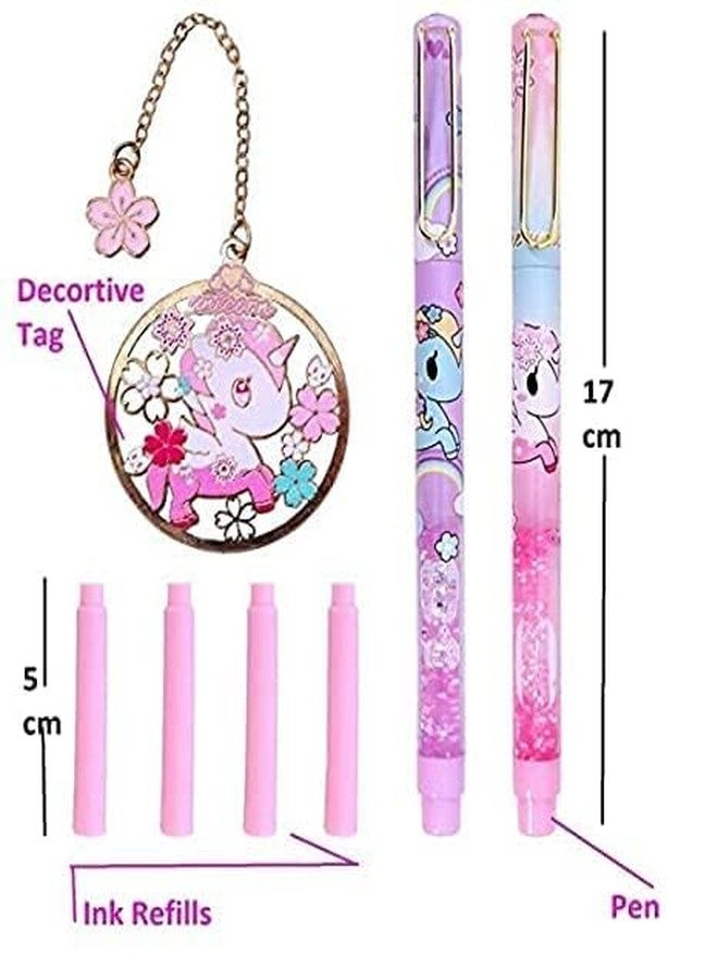 Krifa Enterprise Cute Unicorn Glitter Fountain Pen Gift Set for Kids – Pack of 2 Fancy Cartoon Pens with 4 Ink Refills & 1 Bookmark – Stylish Non-Toxic Ink Pens for School, Office & Birthday GIFT - Image 3