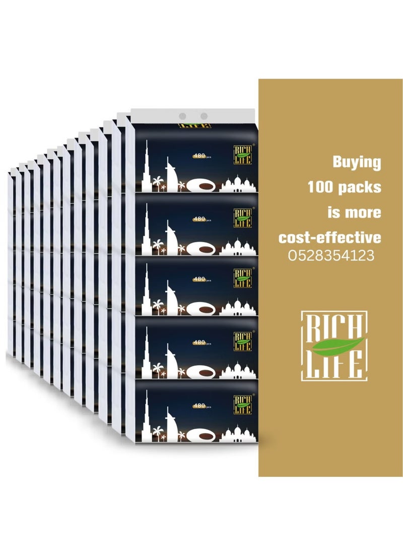 Rich Life - Facial Tissue - Premium Quality 4-Ply - 480 Sheets | 20 Value Packs | Soft, Durable & Moisture Proof | 100% Raw Wood Pulp - Ideal for Wet & Dry | Available in 5 to 100 Packs - Image 1