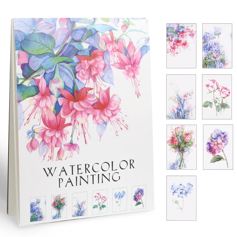 RGBMIX 14 Sheets Flower Watercolor Paper Book 9x12'' Watercoloring Pad Arts Water Coloring Pad Paint Stress-Relief Painting Pad Art Painting Supplies Ideal for Beginners - Image 1
