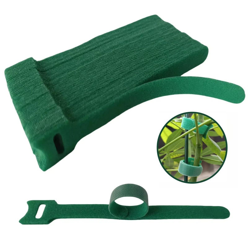 CHZKVOY, Green, Reusable, 100PCS, 6 - Inch Adjustable Anti - Slip Nylon Plant Ties & Straps Featuring Hook and Loop Fasteners - Optimal for Climbing Plants Support and Christmas Garland Ties - Image 1