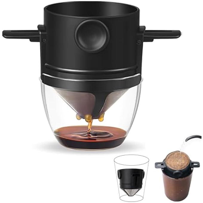 JIANGLAI Reusable Pour Over Coffee Dripper Portable Stainless Steel Cone Coffee Filter With Collapsible Holders Paperless Coffee Maker 12 Cup For Home Office And Travel Camping Black2 - Image 2
