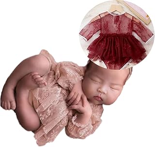 CUTEBBPHOTO CUTEBBPHOTO Newborn Photography Outfits Girl Baby Photo Tutu Dress Newborn Photoshoot Romper Baby Picture Bodysuit Lace  - Image 1