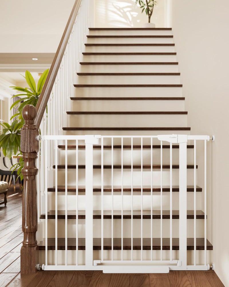 Cumbor 36 Extra Tall Baby Gate for Stairs 29748 Wide Dog Gates for Doorways Auto Close Safety Gate for Babies and Pets Easy Install Pressure Mounted Fits Doorways Stairs Entryways White