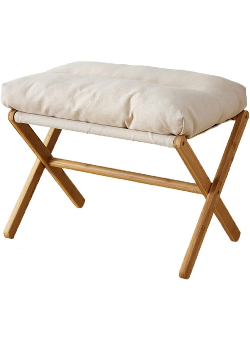 Folding Upholstered Footrest Stool, Small Accent Ottoman with Thick Cotton Cushion & Wood X Legs, Modern Padded Sofa Stool for Lazy Chair， Makeup， Bedroom， Living Room - Image 1