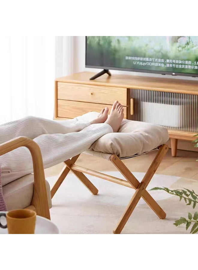 Folding Upholstered Footrest Stool, Small Accent Ottoman with Thick Cotton Cushion & Wood X Legs, Modern Padded Sofa Stool for Lazy Chair， Makeup， Bedroom， Living Room - Image 2