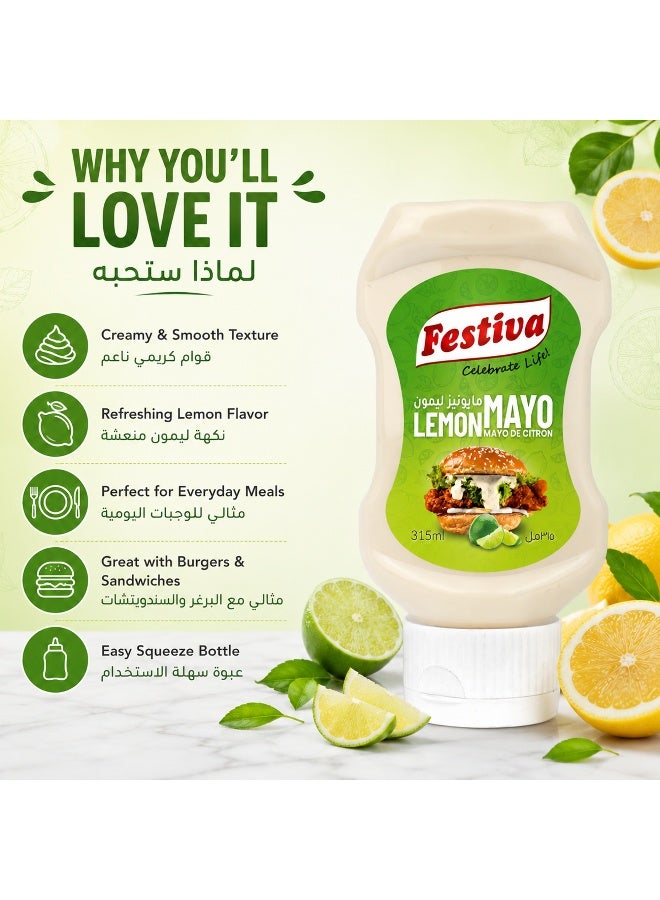 Festiva Lemon Mayonnaise 315ml Squeezy Bottle - Creamy Mayo Sandwich Spread for Burgers, Sandwiches, Wraps and Snacks - Dip and Dressing - Image 4