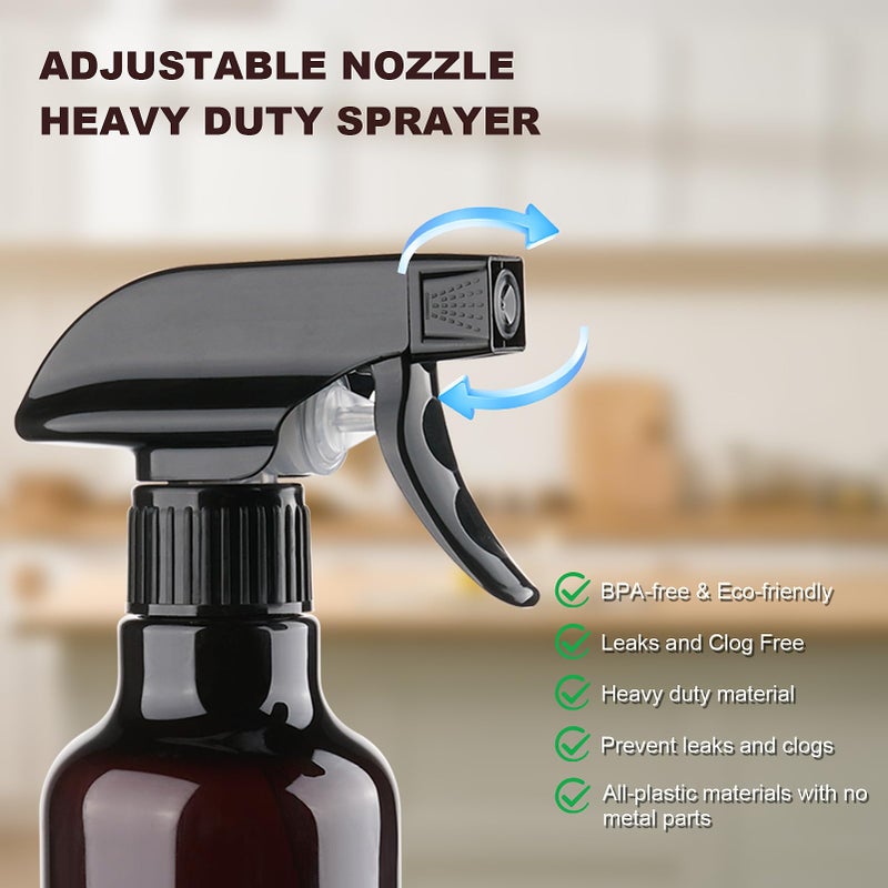 Hethyo Spray Bottles 12oz Plastic Spray Bottle for Hair Mist/Stream Heavy Duty Empty Spray Bottles for Cleaning Solutions, Plants (12oz-Brown) - Image 2