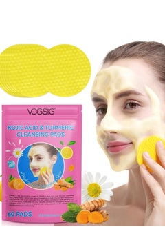 VOGSIG 60Pcs Kojic Acid and Turmeric Cleansing Pads for Dark Spots Helps Balance Skin Oil and Water Fade Spot Remove Excess Keratin Clean Oil Refines Pores Turmeric Kojic Acid Cleansing Pads  - Image 1