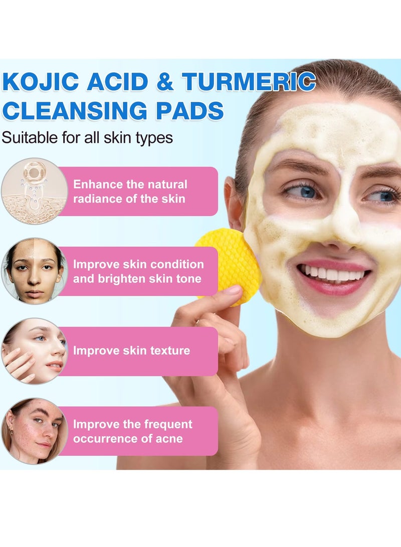 VOGSIG 60Pcs Kojic Acid and Turmeric Cleansing Pads for Dark Spots Helps Balance Skin Oil and Water Fade Spot Remove Excess Keratin Clean Oil Refines Pores Turmeric Kojic Acid Cleansing Pads  - Image 2