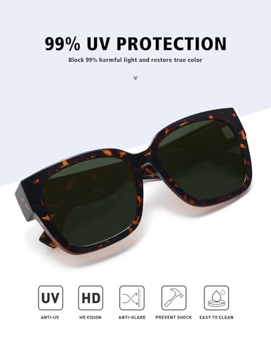 MEETSUN Fit Over Glasses Sunglasses for Women Men Large Trendy Polarized Sunglasses for Driving UV Protection Brown Tortoise Green - Image 2