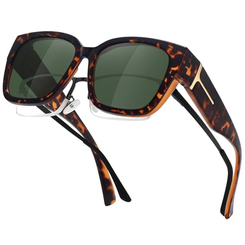 MEETSUN Fit Over Glasses Sunglasses for Women Men Large Trendy Polarized Sunglasses for Driving UV Protection Brown Tortoise Green - Image 1
