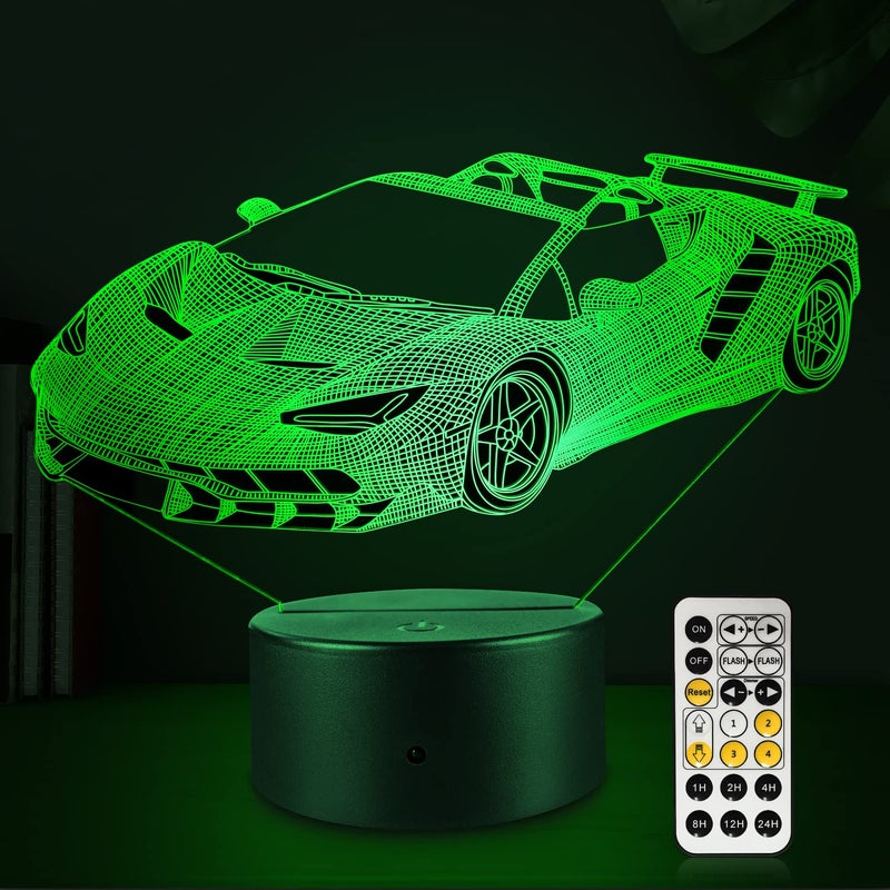 FlyonSea Race Car GiftsCar Lamp Party Supplies 7 Color Changing Nightlight with Touch and Remote ControlTimerCars Light Birthday Christmas Gift