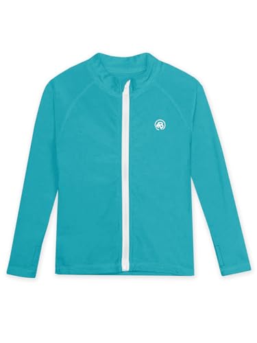 AOBUTE Boy SPF 50+ Long Sleeve Rash Guard Swim Shirt Kids Sun Protection Swimwear Tops with Thumbholes Aqua Blue 5-6Y - Image 4
