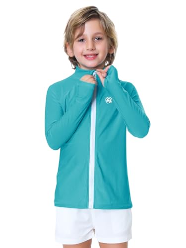 AOBUTE Boy SPF 50+ Long Sleeve Rash Guard Swim Shirt Kids Sun Protection Swimwear Tops with Thumbholes Aqua Blue 5-6Y - Image 5