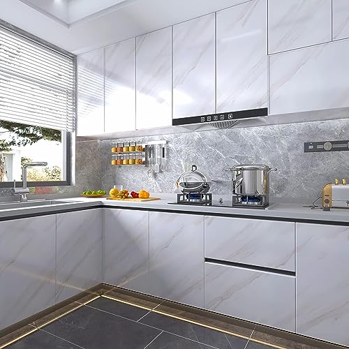ELTON Vinyl Self Adhesive Pearl White Marble High Gloss Wallpaper, 16 x 72 Inch - Image 3