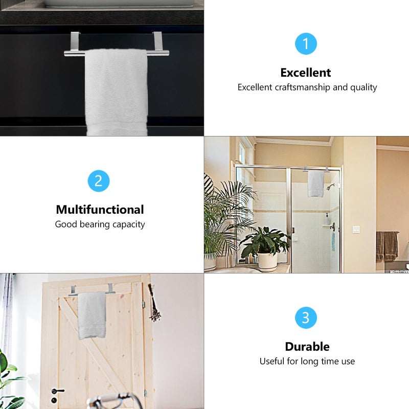 2 Pcs Stainless Steel Towel Rack Nail Free Over Door Bathroom Storage Holder 23cm - Image 4