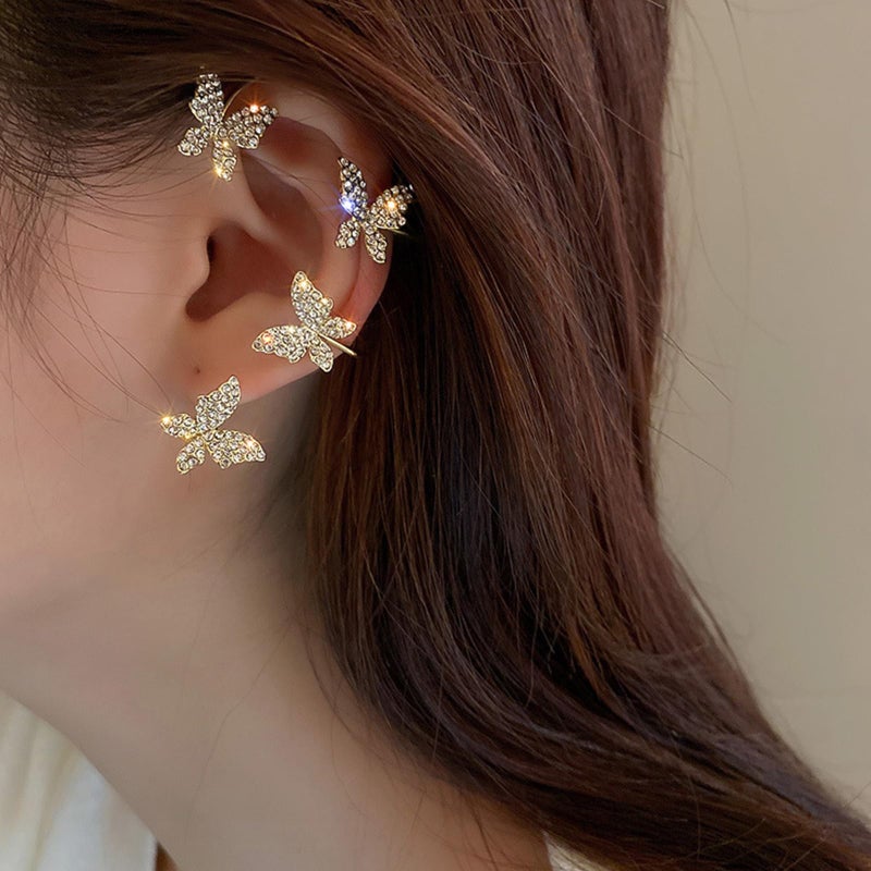 HTH Butterfly Ear Cuff Earrings Sparkly Butterfly Ear Wrap Clip On Earrings Fairy Right Left Ear Cuffs Non Piercing (Gold) - Image 4