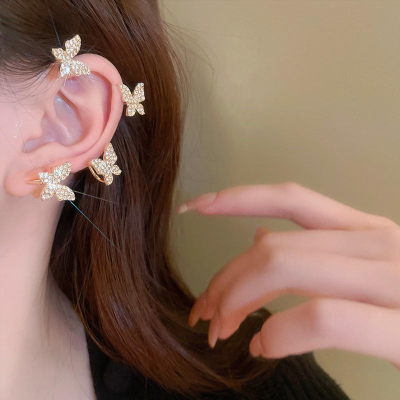 HTH Butterfly Ear Cuff Earrings Sparkly Butterfly Ear Wrap Clip On Earrings Fairy Right Left Ear Cuffs Non Piercing (Gold) - Image 3