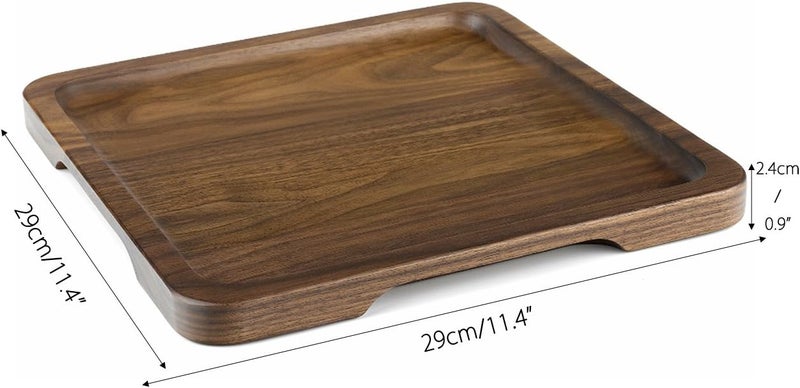 Winterworm Rustic Walnut Wooden Tray Solid Wood Serving Tray Square Rectangle Platter Tea Tray Coffee Table Tray Large Square with Grooves11x11x1inch - Image 2