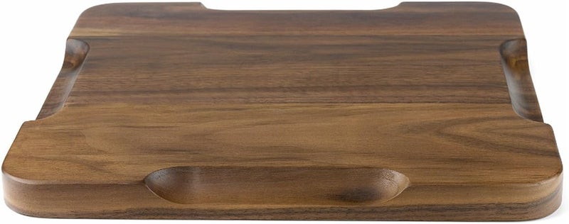 Winterworm Rustic Walnut Wooden Tray Solid Wood Serving Tray Square Rectangle Platter Tea Tray Coffee Table Tray Large Square with Grooves11x11x1inch - Image 3