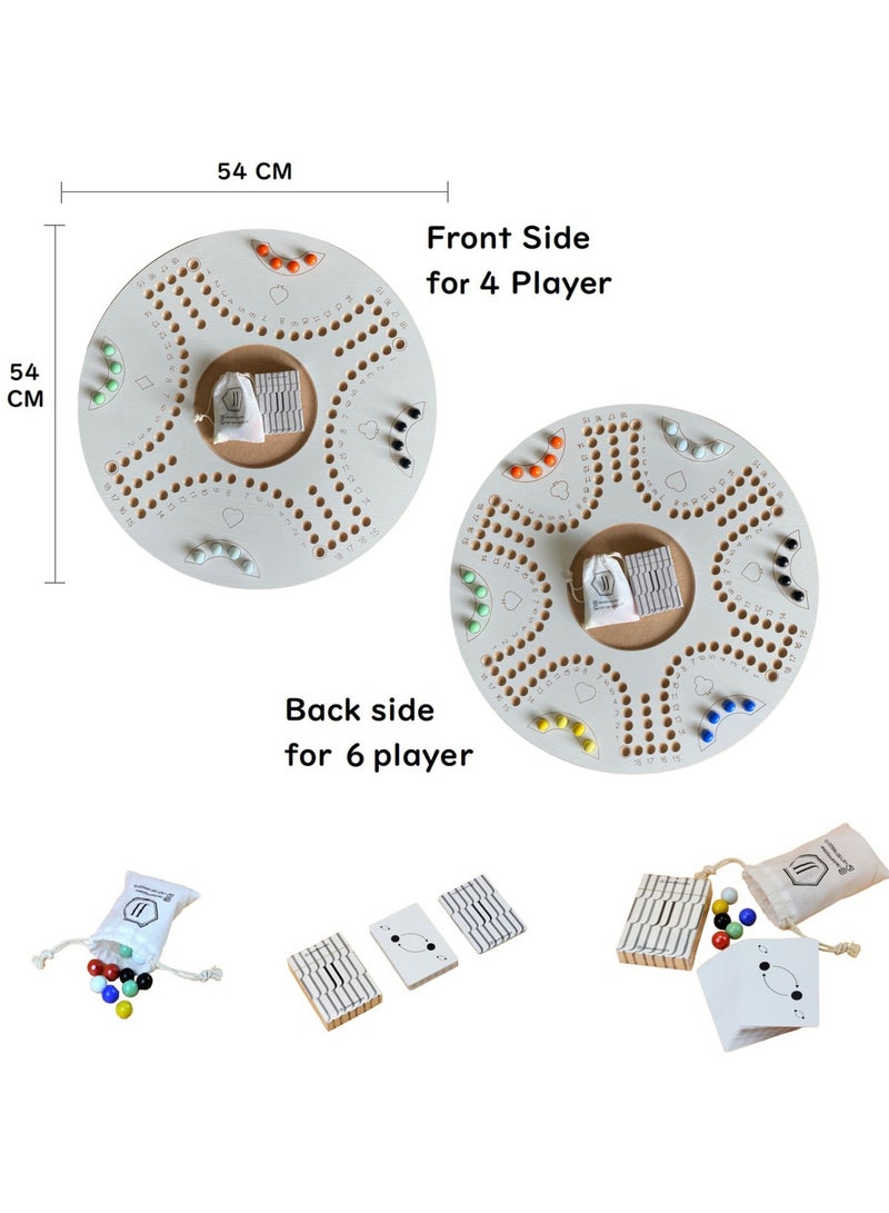 جاكارو جوكر لعبة جاكاروا اللوحية ذات الجانبين لـ 4 و 6 لاعبين مع كرات زجاجية، بطاقات لعب وحقيبة - Image 1