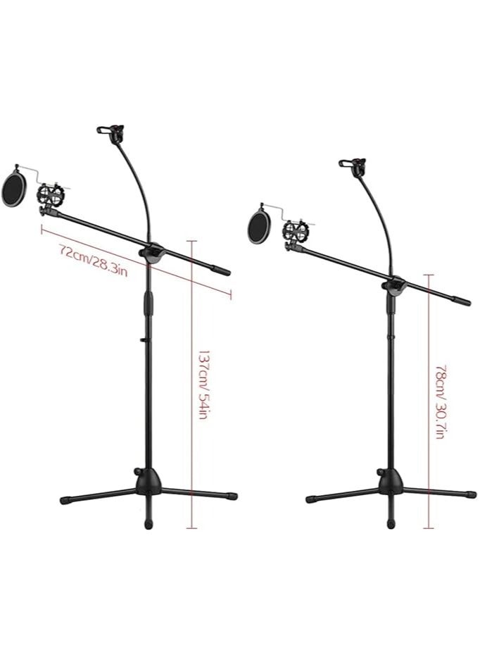 erorex 30-50 inches Metal Microphone Floor Stand with Boom Arm 360 Degree Rotating Phone Holder for iPhone/Samsung/More Mic Clip - Image 3