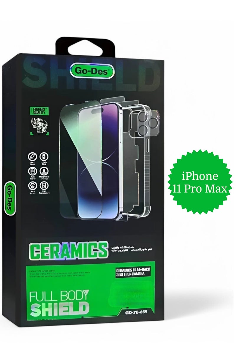 جو-ديز بكج الحماية الكاملة لـ آيفون 11 برو ماكس (iPhone 11 Pro Max) جراب حماية مصنوع من مواد عالية الجودة, حماية الشاشة بوضوح عالي, واقي عدسات الكاميرا, واقي لحماية خلفية الهاتف, حماية قصوى ضد الخدوش والكسر