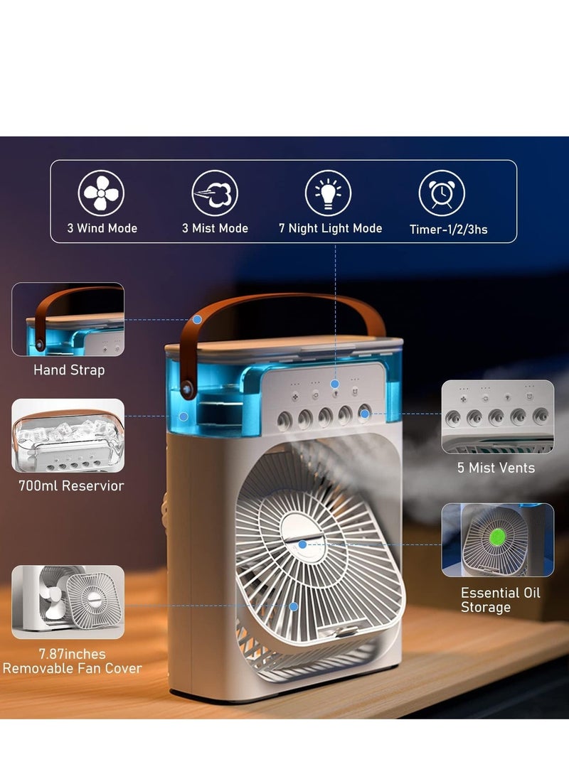 ELTRAZONE Portable Air Conditioners,Mini Evaporative Cooler,700ml Cooler 3 Speeds,USB Personal Conditioner with 7 LED Light，1-3H Timer AC Cooling Fan for car Home Office Room, White  - Image 3