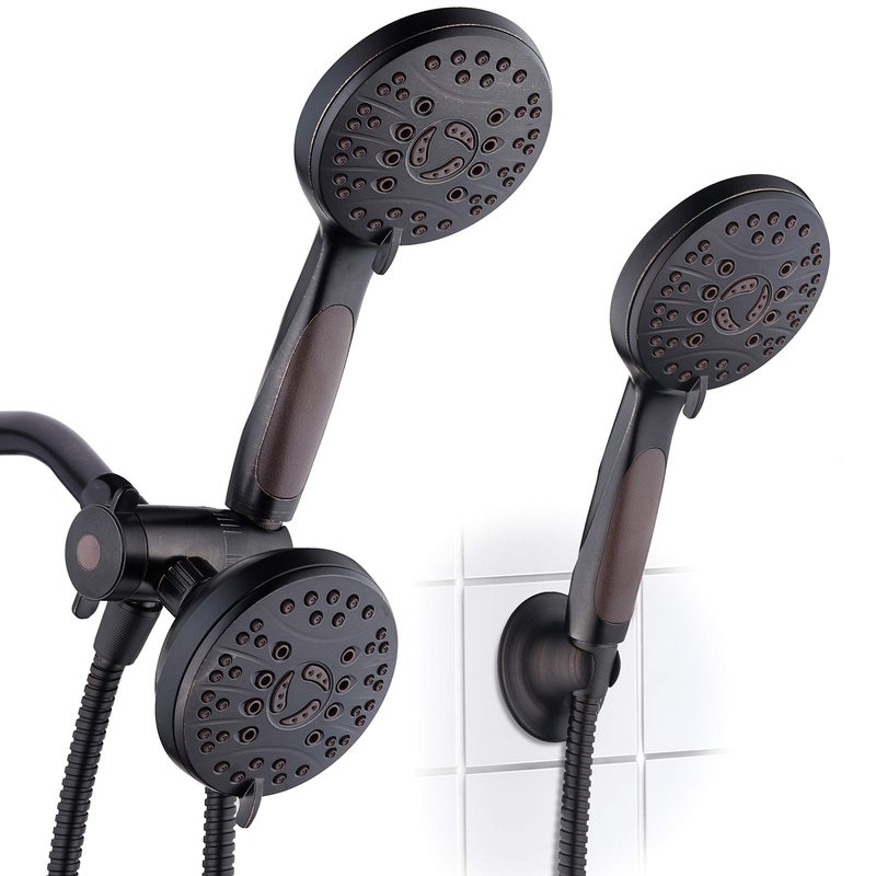AquaSpa High Pressure 48-mode Luxury 3-way Combo â€“ Dual Rain & Handheld Shower Head â€“ 6 Foot Stainless Steel Hose â€“ Anti Slip Grip â€“ All Oil Rubbed Bronze Finish â€“ Top US Brand â€“ Extra Wall Bracket - Image 1