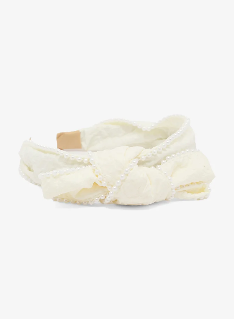 خزانة Pearl Embellished Bow Detail Headband