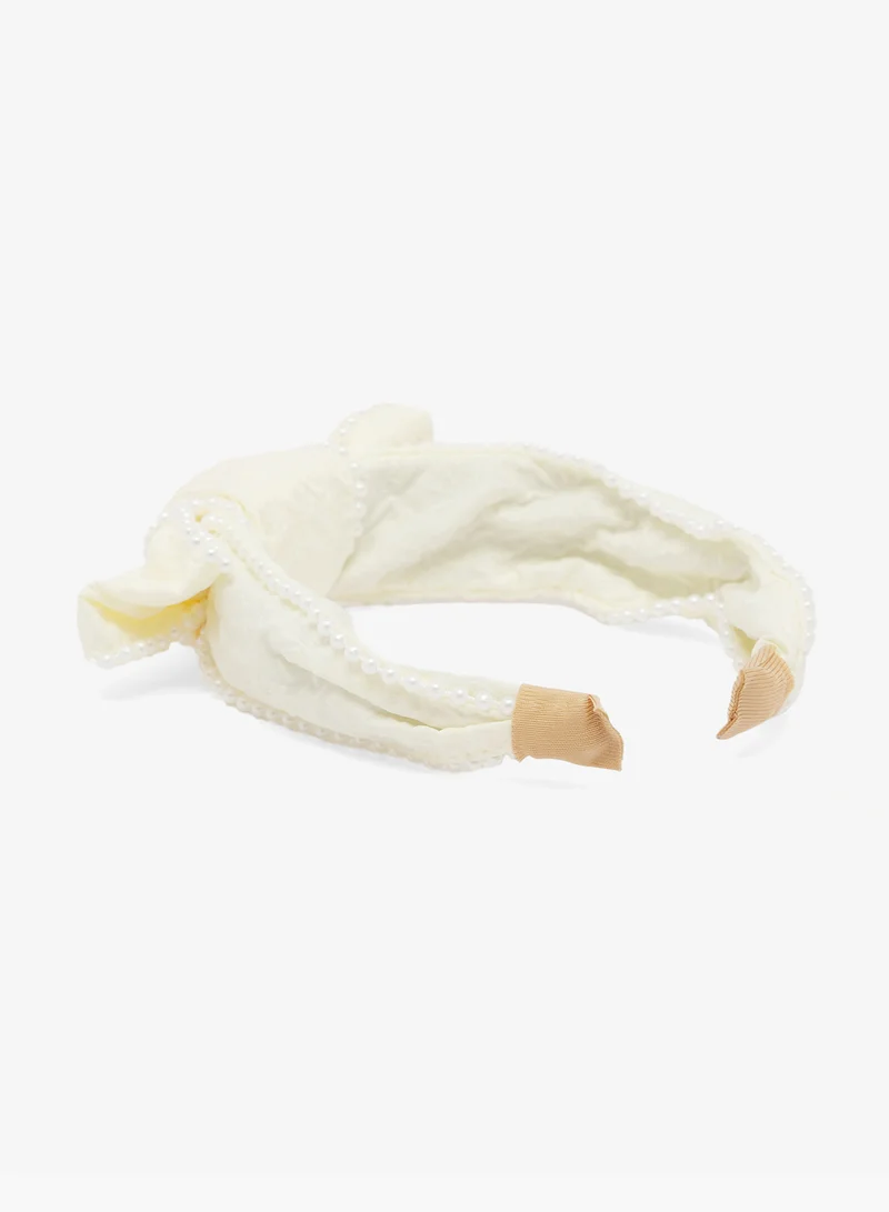 خزانة Pearl Embellished Bow Detail Headband
