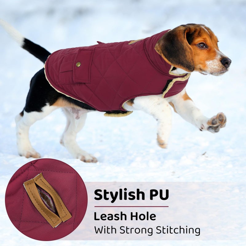 Queenmore Dog Winter Coat Warm Puffer Jacket Waterproof Plush Lining Thermal Cold Weather Vest for Small Medium Large Dogs, Windproof Easy On Pet Jacket Burgundy XS - Image 5