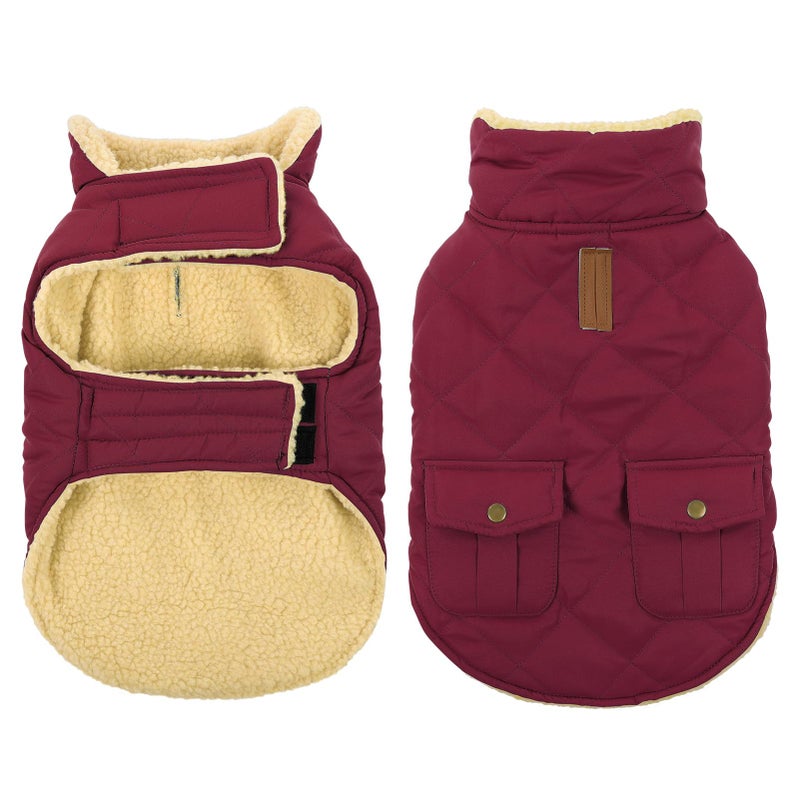 Queenmore Dog Winter Coat Warm Puffer Jacket Waterproof Plush Lining Thermal Cold Weather Vest for Small Medium Large Dogs, Windproof Easy On Pet Jacket Burgundy XS - Image 1
