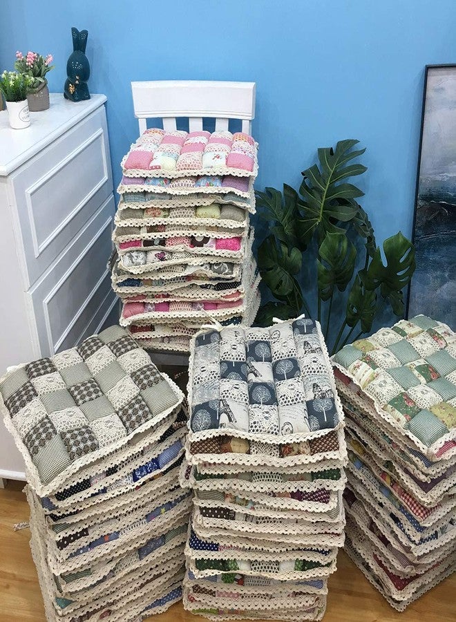 vctops وسادة كرسي من vctops بتصميم مرقع مع أربطة، وسادة كرسي مانعة للانزلاق بحواف دانتيل، وسادة مقعد للمطبخ وغرفة الطعام بنقشة زهور ريفية (305 أحمر، 16 بوصة × 16 بوصة) - Image 3