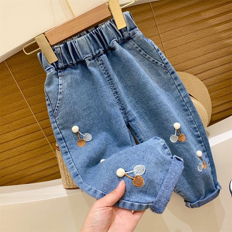 Korean Style Girls' Jeans Wide Pants Children'S Spring Baby 5 Loose Western Style Pants 3 - Image 1