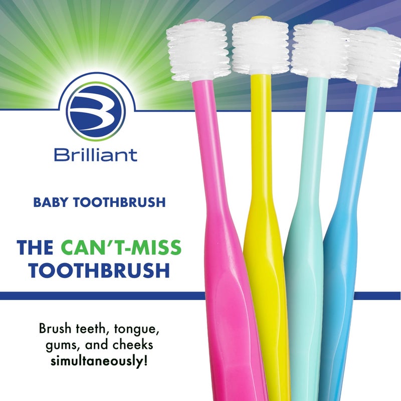 Brilliant Oral Care Baby Toothbrush with Soft Bristles and Round Head, for a Toddler Approved, Easy to Use All-Around Clean Mouth, 4-24 Months, When Front Teeth Appear, Blue Mint Yellow, 3 Pack - Image 2